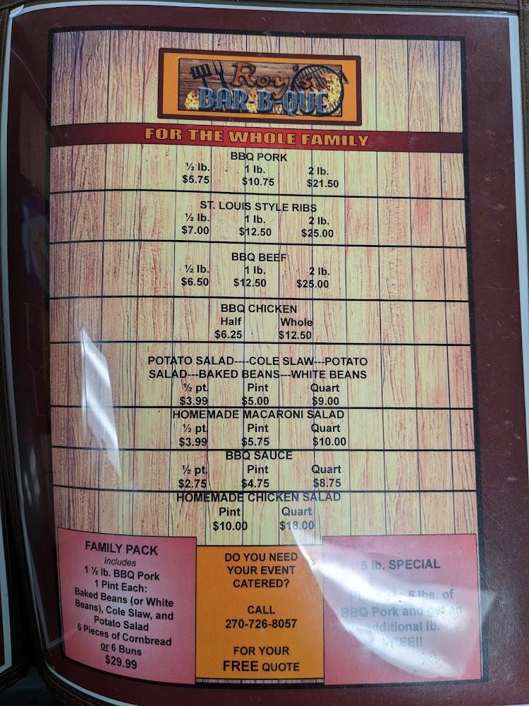 Roy's Bar-B-Que Menu image 2
